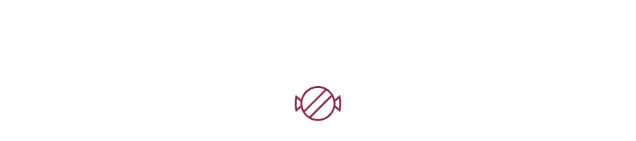 Text-based logo design with a prohibition symbol over a candy illustration.